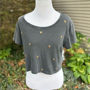 TRULY Charcoal Gray Cropped Tee with Gold Embellishments